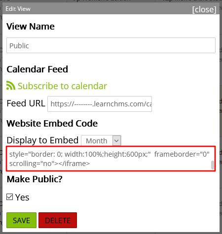 calendar view embed options