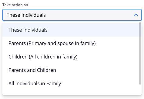 drop down to select actions