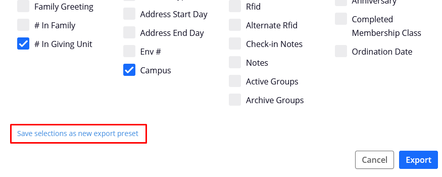 Save custom selections