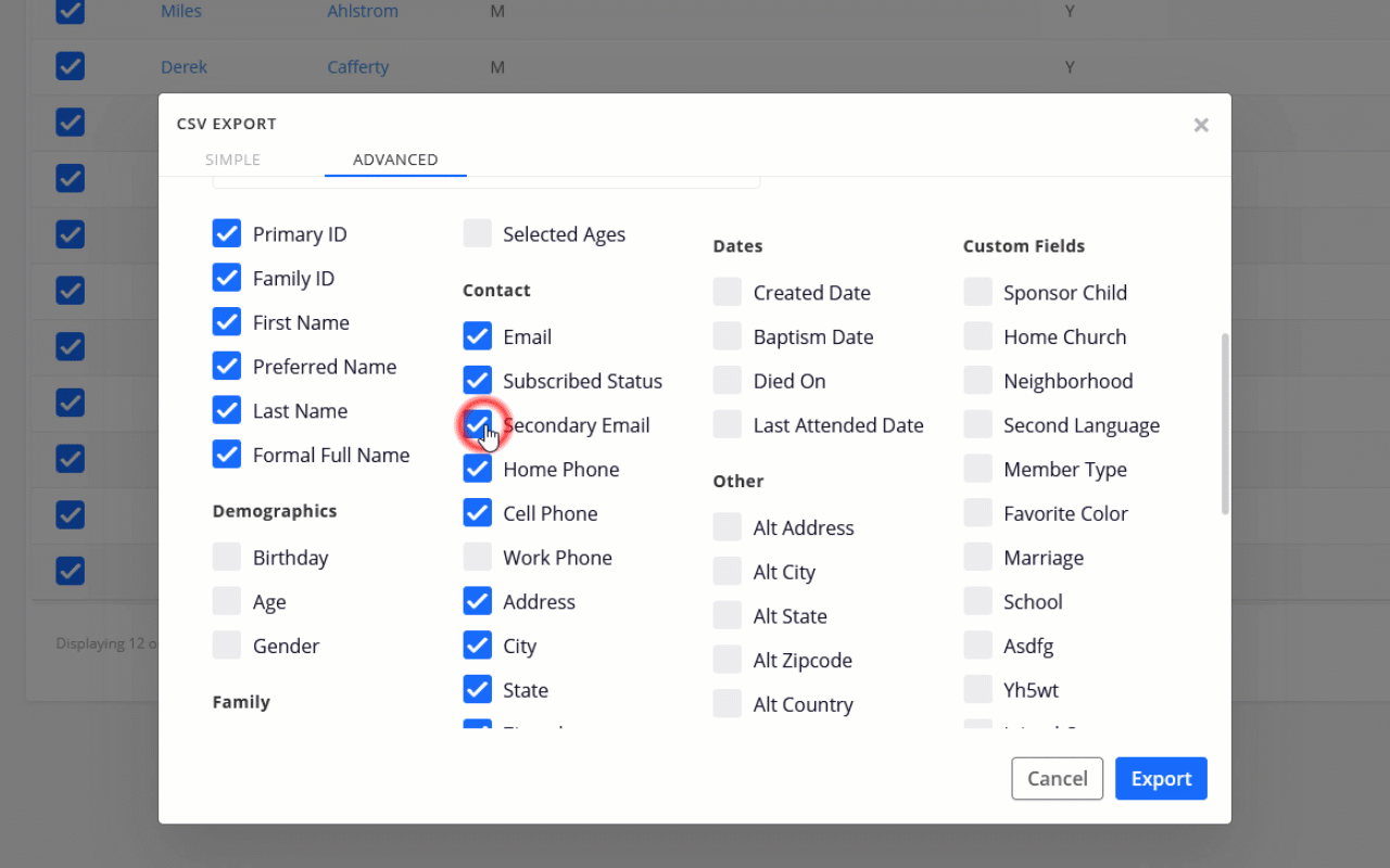 Saved customized options